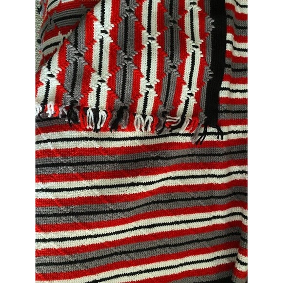 Black Red and Grey Striped Afghan Throw Blanket 60" x 42" - Picture 2 of 2